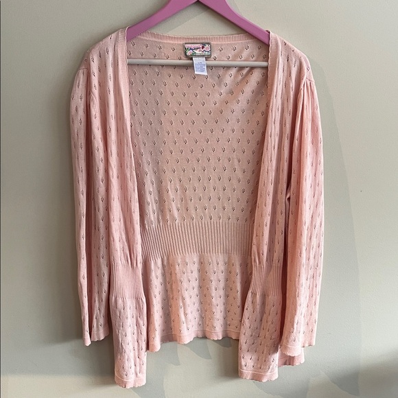 April Cornell Sweaters - APRIL CORNELL Size Large Knit Flower Pink Cardigan Open Sweater 🇨🇦